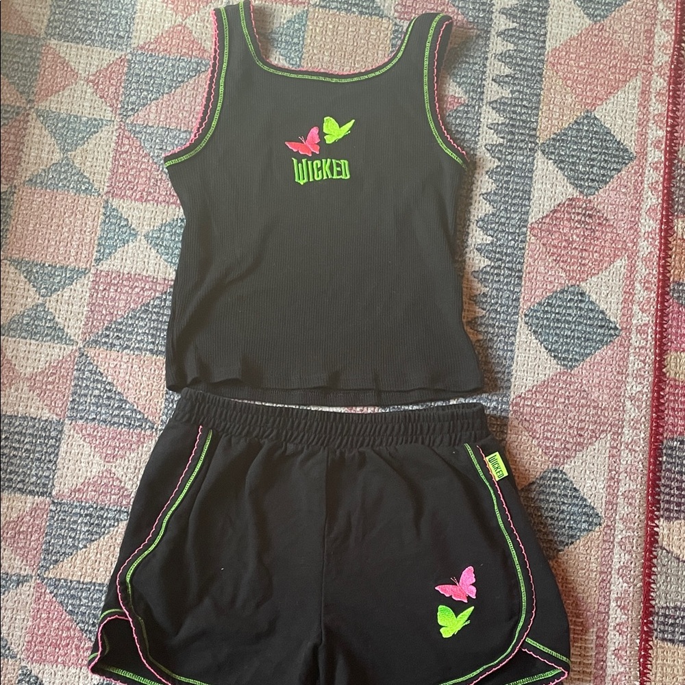 Wicked Girls Black Tank & Shorts Pajama Set with Neon Butterfly Accents